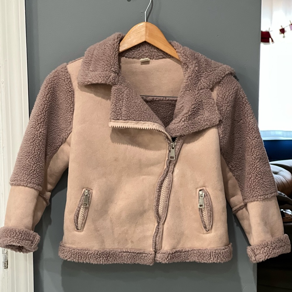Dusty Rose Sherling Moto Jacket - Little girls size 130/6-7